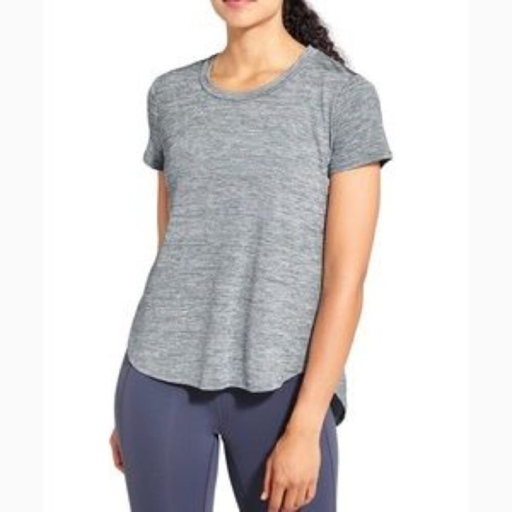 ATHLETA Women's Utopia Side Split Mesh Short Sleeve Active Top